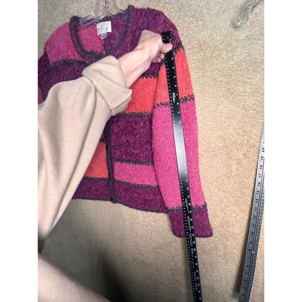 Christopher & Banks Vtg Mohair Blend Colorblock Cardigan Sz L Pink Purple Y2K EC - Picture 12 of 12
